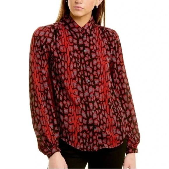 BARDOT Mona Leopard Animal Print Button Down Business Causal Blouse(6) - Picture 1 of 8